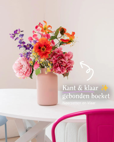 Kunstboeket met vaas | Colourful Love | Middel | roze vaas | Kant en klaar gebonden | LOVÍY